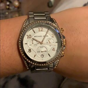Silver Michael Kors watch with rose gold trim
